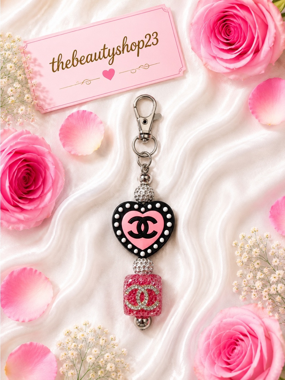 Handmade C C Heart Bling Boujee Bag Charm